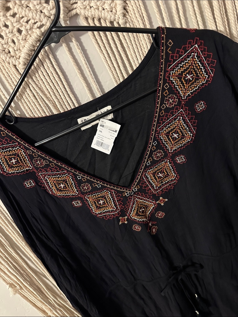 Idyllwind Black Long Sleeve Embroidered Boho Dress - Picture 3 of 5